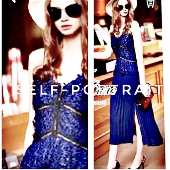 Sexy Blue Lace Bodice Side Split Midi Dress - Picture 10 of 17